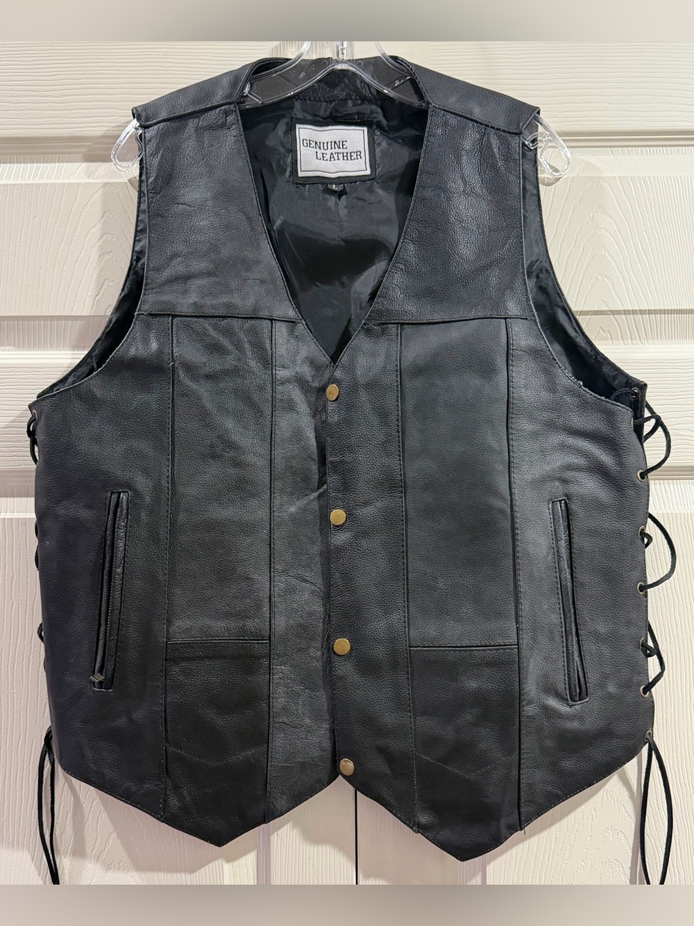 Motorcycle Vest Black Genuine Leather Mens Size L